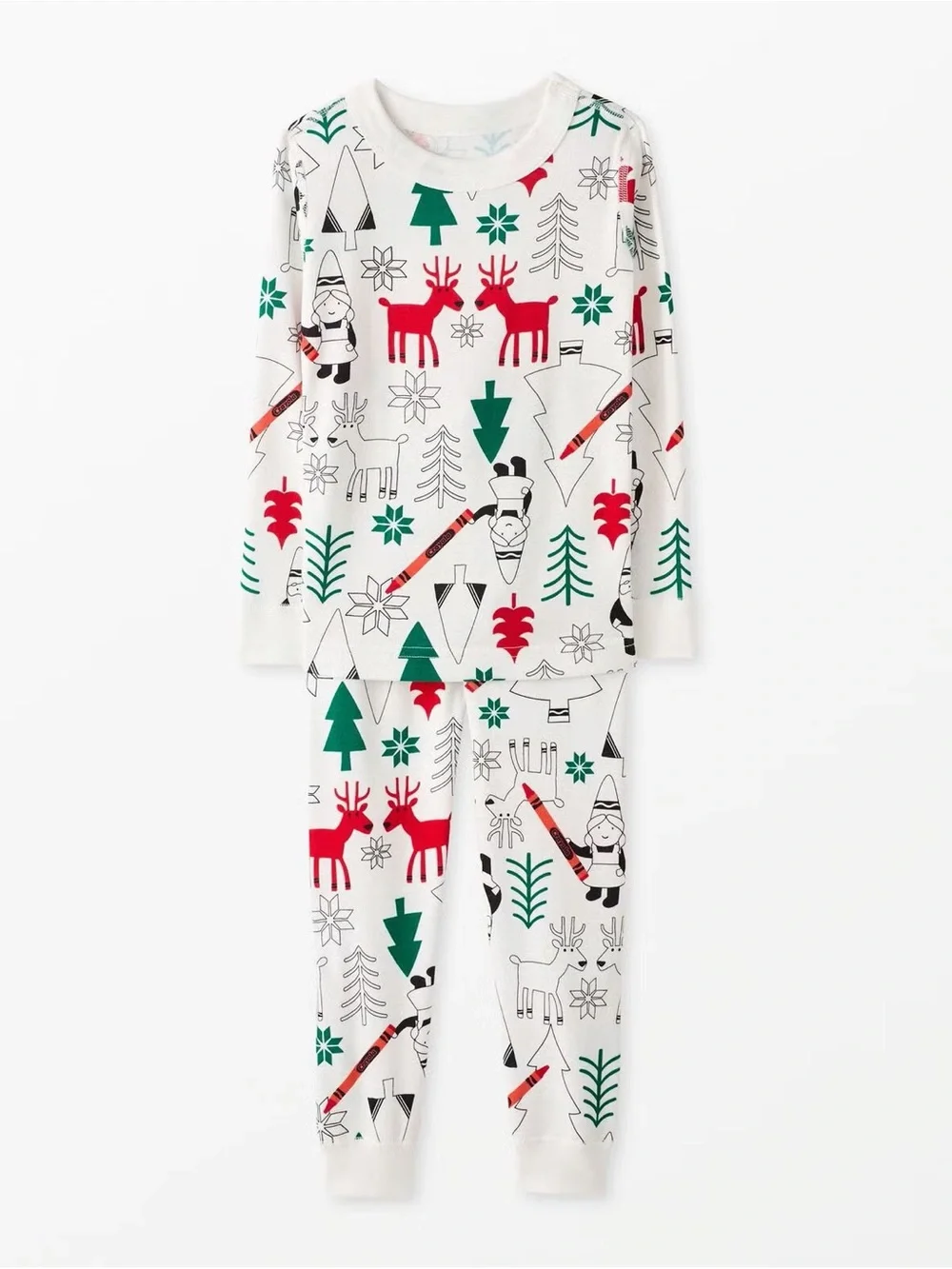 Hanna Andersson Kids Crayola Holiday Reindeer Print Pajama Set with Markers NWT